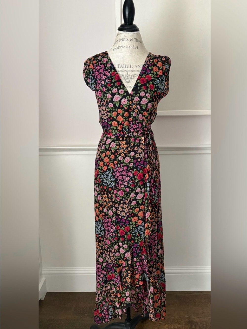 Yumi Kim Black Floral Wrap Maxi with Multicolor Blooms